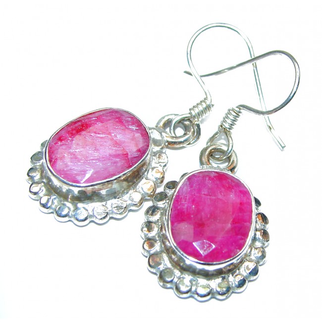 Victorian Style Ruby .925 Sterling Silver handcrafted earrings