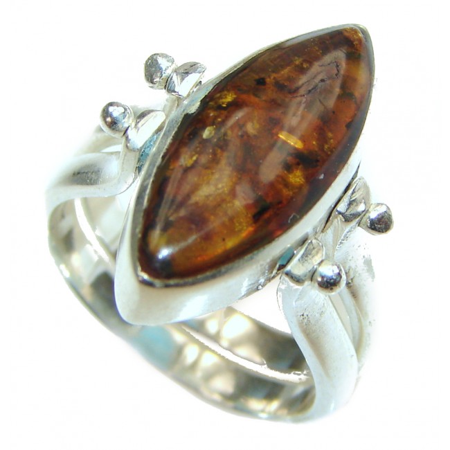 Reversible Larimar - Baltic Amber .925 Sterling Silver handcrafted Ring s. 6