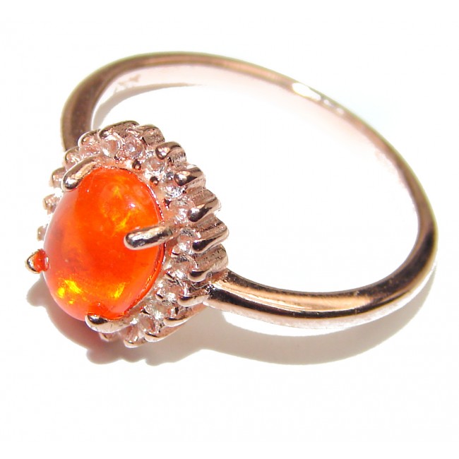 Golden Flames Genuine Mexican Opal .925 Sterling Silver handmade Ring size 7