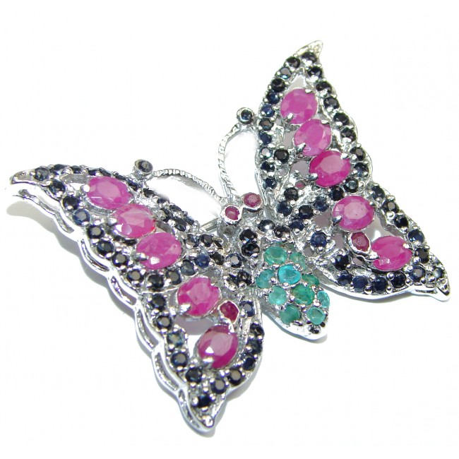 Butterfly authentic Ruby .925 Sterling Silver handmade Brooch