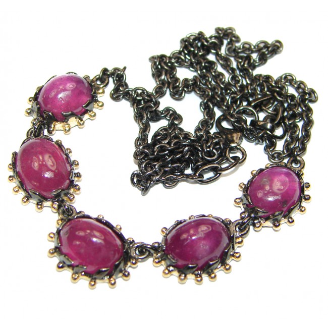 Emily Authentic Ruby 18K Gold Rhodium over .925 Sterling Silver handmade Statement Necklace