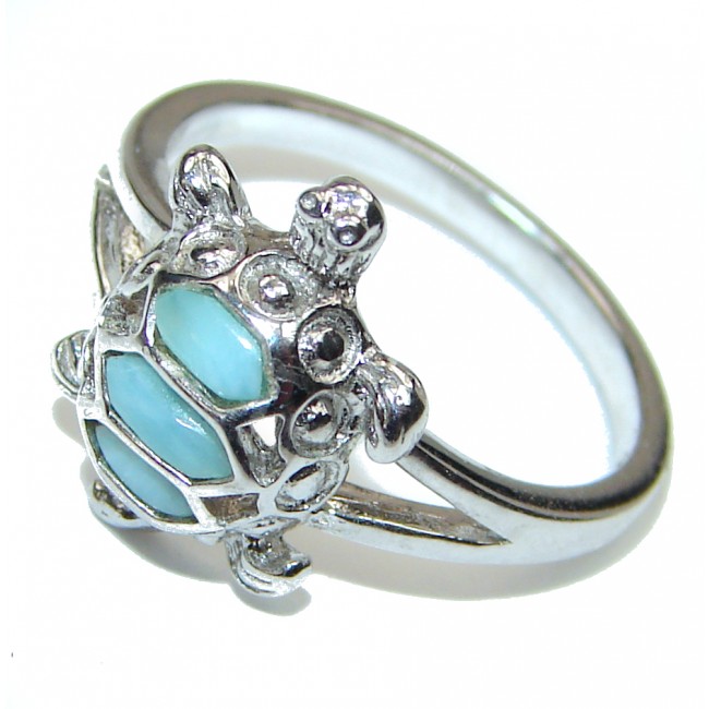Turtle Natural inlay Larimar .925 Sterling Silver handcrafted Ring s. 7 1/4
