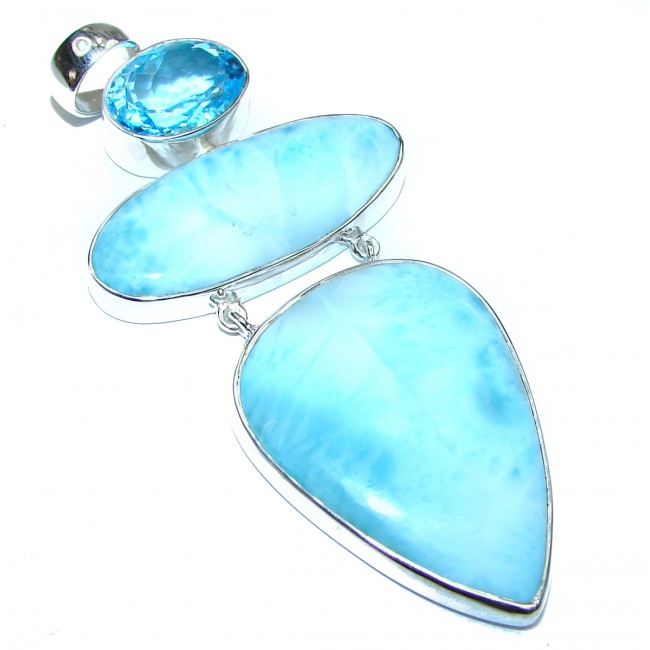 Best quality Larimar from Dominican Republic .925 Sterling Silver handmade HUGE pendant