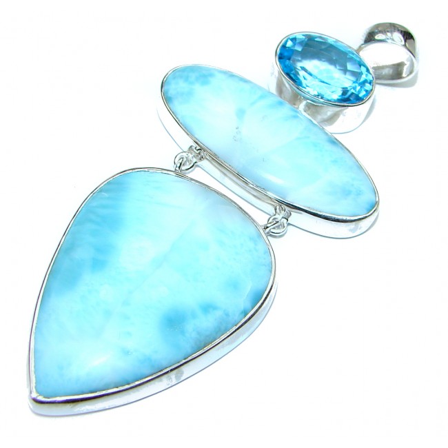 Best quality Larimar from Dominican Republic .925 Sterling Silver handmade HUGE pendant