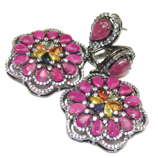Stunning Authentic Ruby .925 Sterling Silver handmade Spectacular earrings