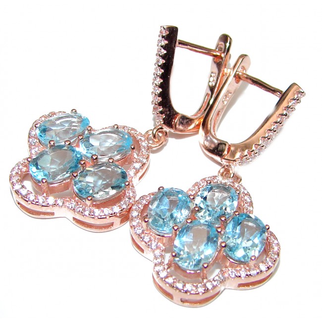 Incredible Swiss Blue Topaz rose gold over .925 Sterling Silver handcrafted earrings