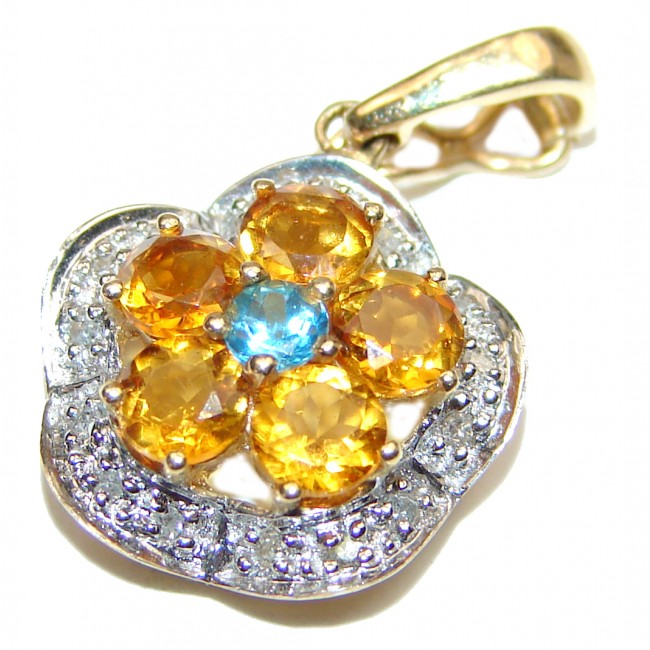 Precious 14K yellow Gold genuine 1.2 carat Citrine with Diamond Halo Pendant