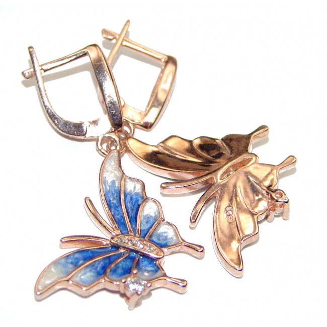 Butterflies Enamel rose gold over .925 Sterling Silver handmade Earrings