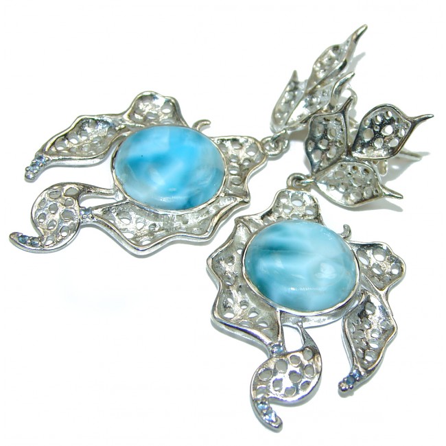 Bohemian Style Blue Larimar .925 Sterling Silver handmade earrings
