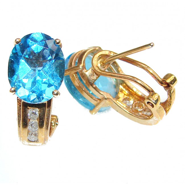 14K yellow Gold 9.7 carat Swiss Blue Topaz Earrings