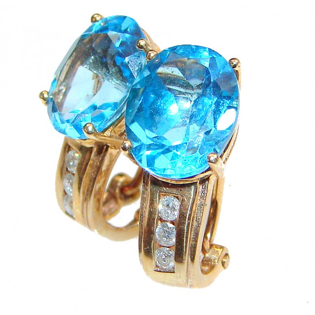 14K yellow Gold 9.7 carat Swiss Blue Topaz Earrings