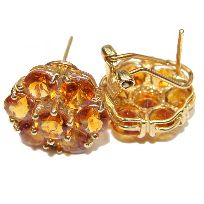 14K yellow Gold Six-Petal Flower 5.98 carat Citrine Earrings
