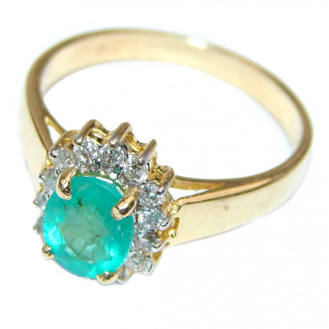 18K yellow Gold oval shape Colombian Emerald Cocktail Ring size 7