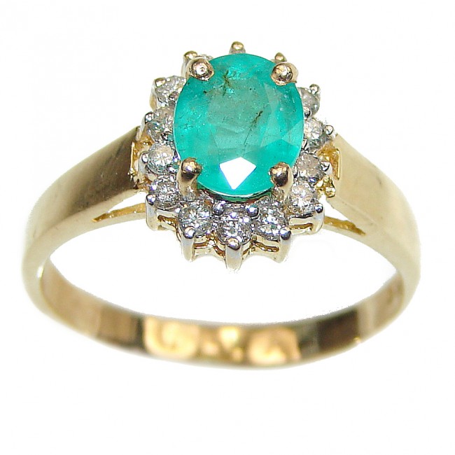 18K yellow Gold oval shape Colombian Emerald Cocktail Ring size 7