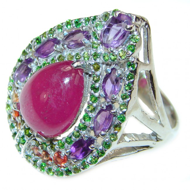 Genuine Ruby .925 Sterling Silver handmade LARGE Cocktail Ring s. 9 3/4