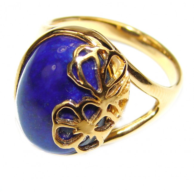 Natural afganian Lapis Lazuli 14K Gold over .925 Sterling Silver handcrafted ring size 7 1/2