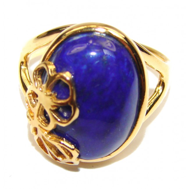 Natural afganian Lapis Lazuli 14K Gold over .925 Sterling Silver handcrafted ring size 7 1/2