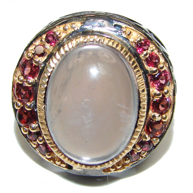 Oval cut 24carat Rose Quartz Rose Gold over .925 Sterling Silver brilliantly handcrafted ring s. 7 1/2
