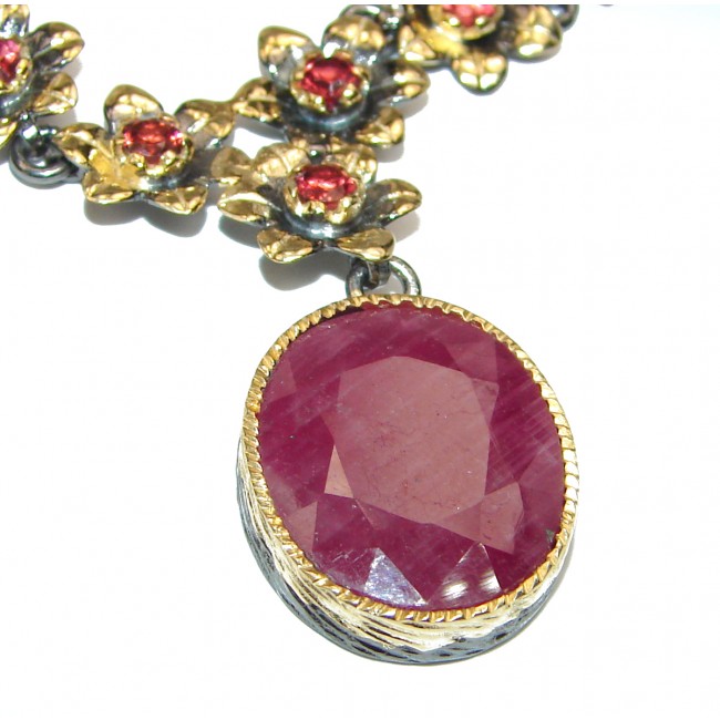Victorian Style Kashmir natural Ruby .925 Sterling Silver handmade necklace