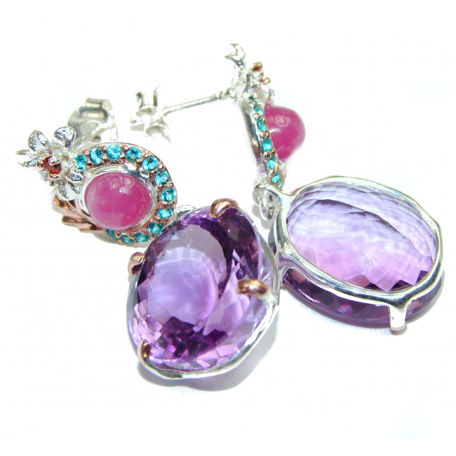 Violet Beauty Authentic Amethyst .925 Sterling Silver handmade LARGE earrings
