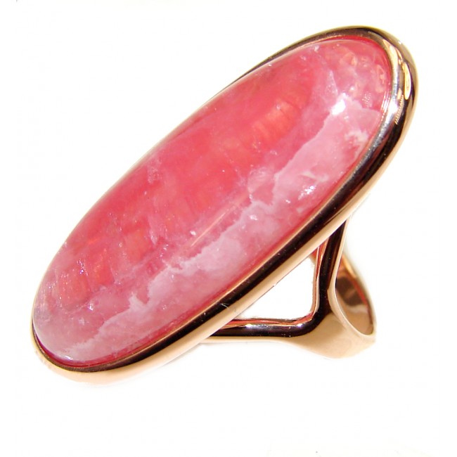 Large Argentinian Rhodochrosite 18K Gold over .925 Sterling Silver handmade ring size 7