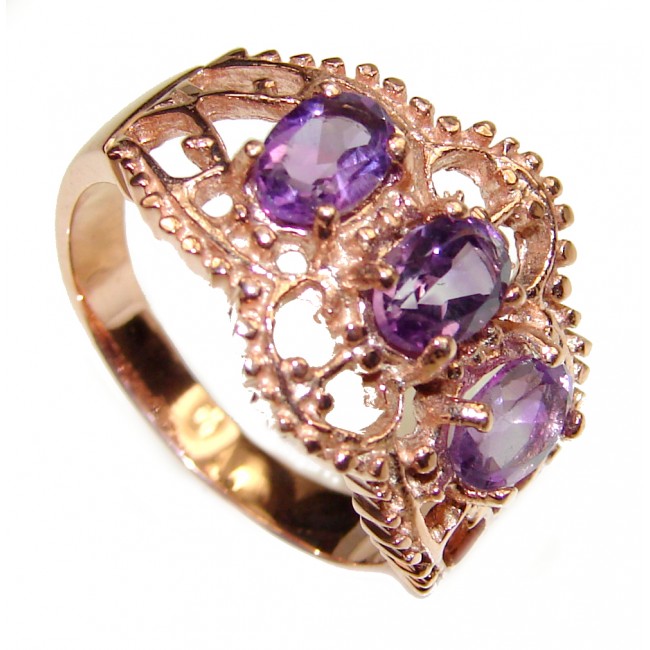 Amazing authentic Amethyst rose gold over .925 Sterling Silver brilliantly handcrafted ring s. 7 3/4