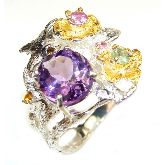 Genuine Amethyst .925 Sterling Silver handcrafted Ring size 6 3/4
