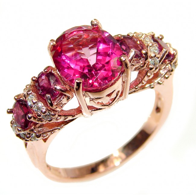 Posh Pink Tourmaline rose gold over .925 Sterling Silver handcrafted ring size 7 1/4