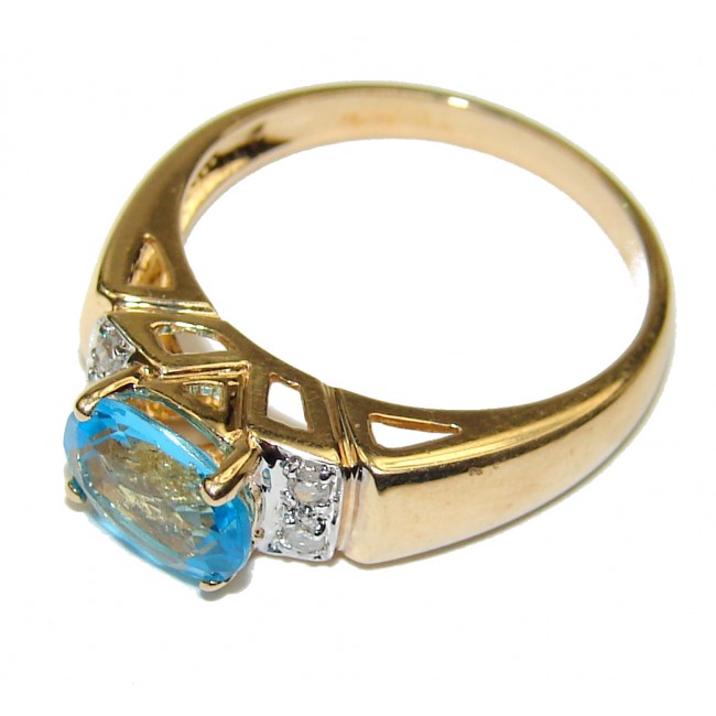 14K yellow Gold 1.48 carat authentic Swiss Blue Topaz Cocktail Ring size 6 3/4