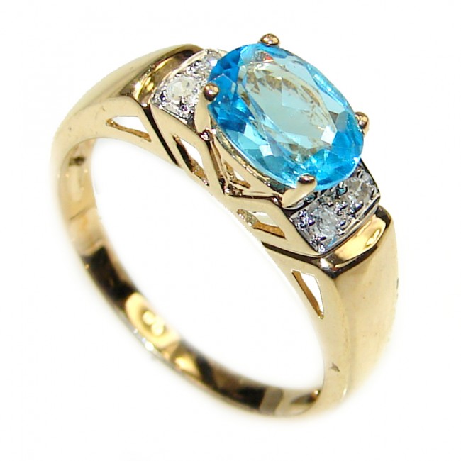 14K yellow Gold 1.48 carat authentic Swiss Blue Topaz Cocktail Ring size 6 3/4