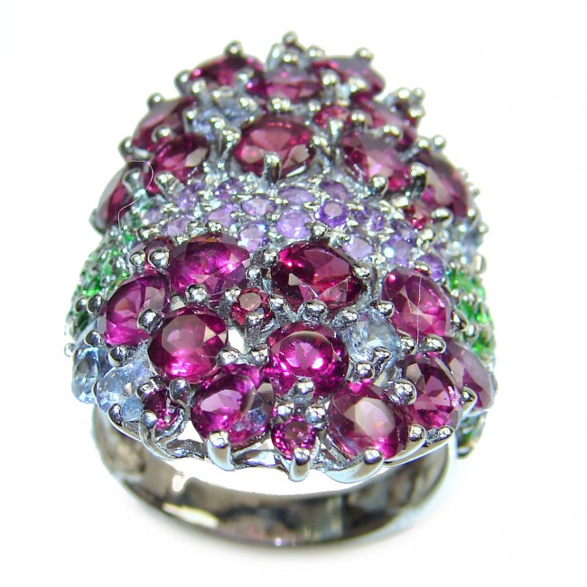 Bouquet of Flowers Authentic Garnet .925 Sterling Silver handmade Ring s. 8