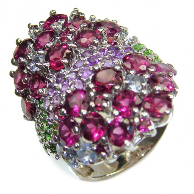 Bouquet of Flowers Authentic Garnet .925 Sterling Silver handmade Ring s. 8