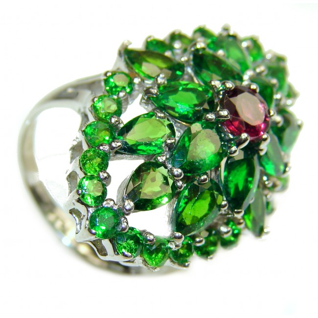 Genuine Chrome Diopside .925 Sterling Silver handcrafted Statement Ring size 8 3/4