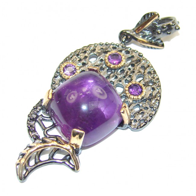 Purple Ocean Amethyst rose Gold over .925 Sterling Silver handmade pendant