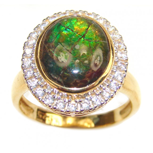 Pure Energy Genuine Canadian Ammolite 18K Rose Gold over .925 Sterling Silver handmade ring size 8