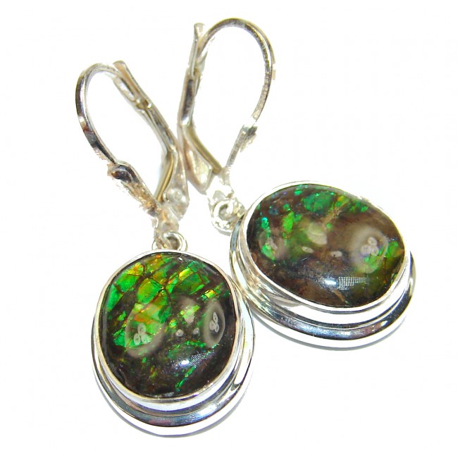 Green Aura Fire Ammolite .925 Sterling Silver handcrafted earrings