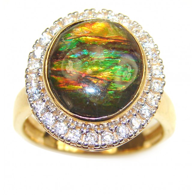 Pure Energy Genuine Canadian Ammolite 18K Rose Gold over .925 Sterling Silver handmade ring size 7