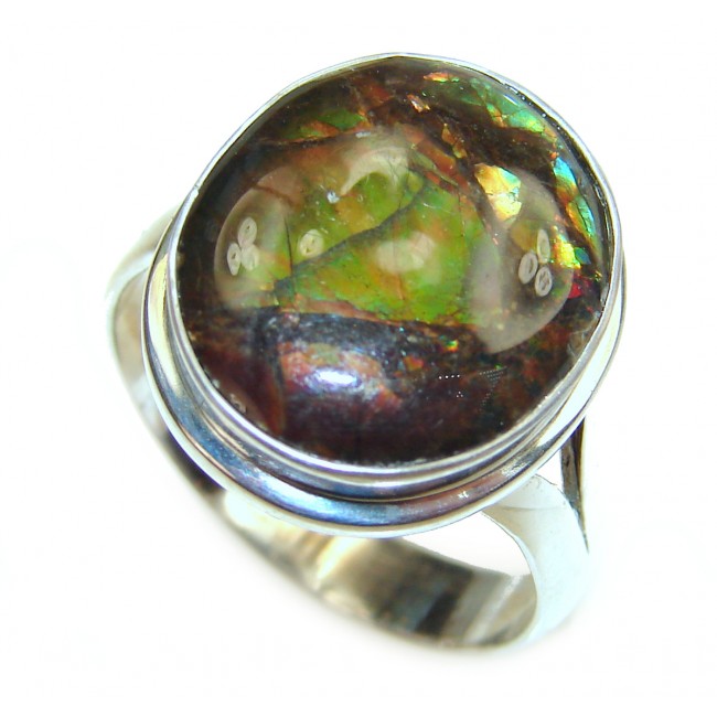 Pure Energy Genuine Canadian Ammolite .925 Sterling Silver handmade ring size 8 adjustable