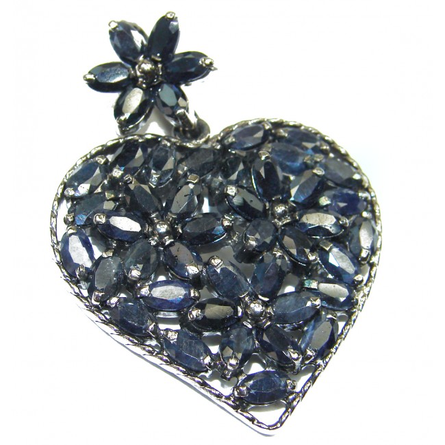 CARMEN Genuine Sapphire heart .925 Sterling Silver handmade pendant