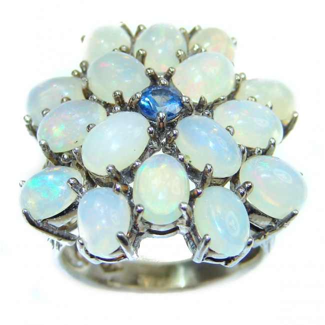 COSMIC WHIRLPOOL Genuine Ethiopian Opal .925 Sterling Silver handmade HUGE Ring size 8 1/2
