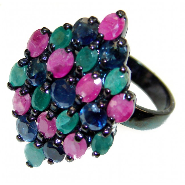 Valentina Genuine Ruby black rhodium over .925 Sterling Silver handcrafted Statement Ring size 7 3/4
