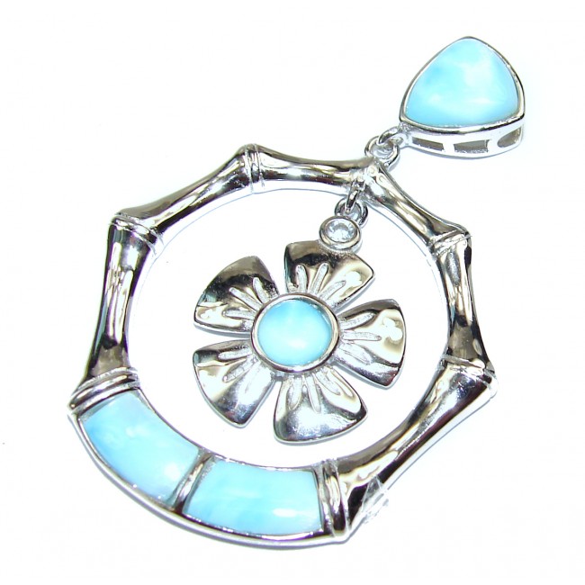 Great quality inlay Larimar from Dominican Republic .925 Sterling Silver handmade Huge pendant