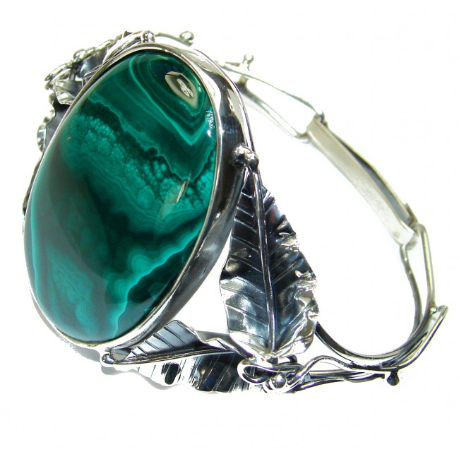 Eternal Paradise 49.9grams Natural Malachite highly polished .925 Sterling Silver handcrafted Bracelet