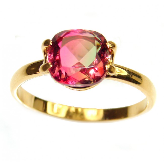 4.7 Watermelon Tourmaline 18K Gold over .925 Sterling Silver handcrafted Ring size 8