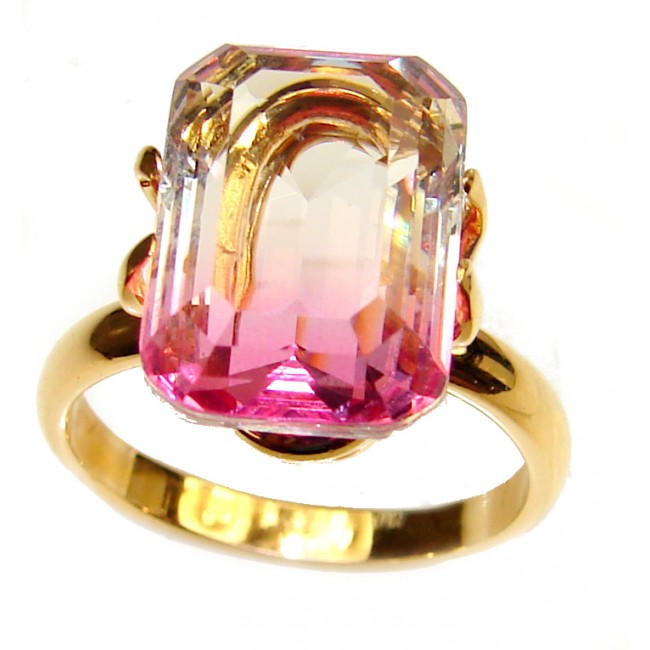 4ctw Watermelon Tourmaline Gold over .925 Sterling Silver handcrafted Ring size 7