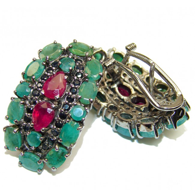 Incredible quality Ruby Emerald .925 Sterling Silver handcrafted LARGE earrings