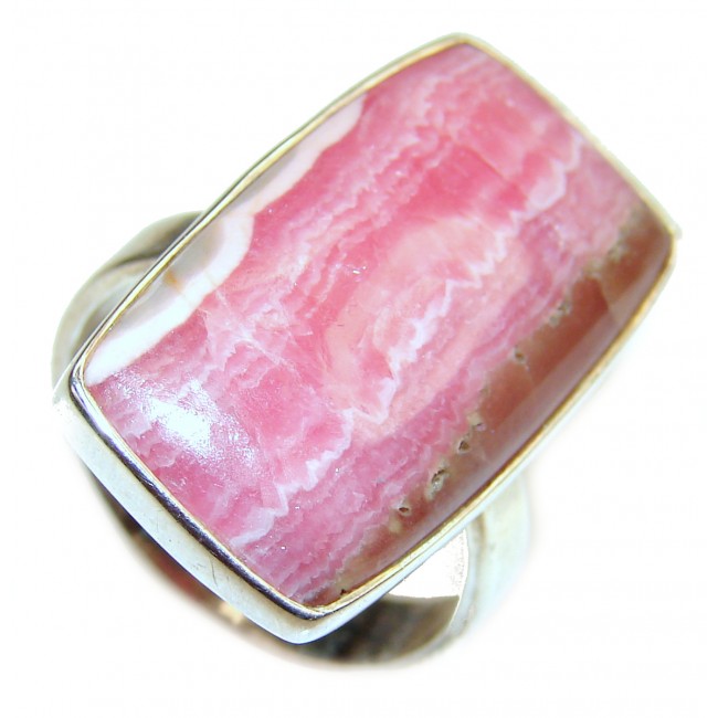 Large Argentinian Rhodochrosite .925 Sterling Silver handmade ring size 8 3/4