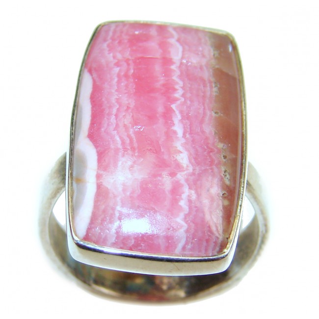 Large Argentinian Rhodochrosite .925 Sterling Silver handmade ring size 8 3/4