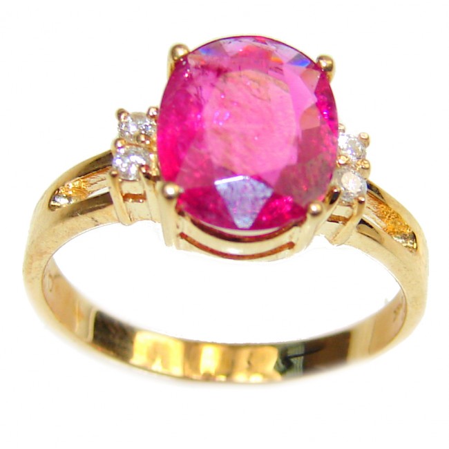 14K yellow Gold 3.17 carat authentic Ruby Cocktail Ring size 7