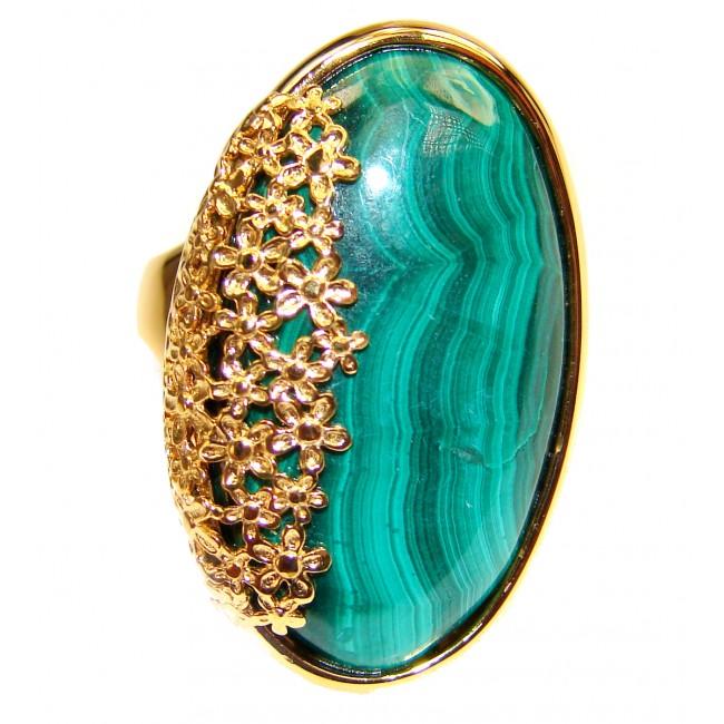 Natural Sublime quality Malachite 14k Gold over .925 Sterling Silver handcrafted ring size 8 1/2